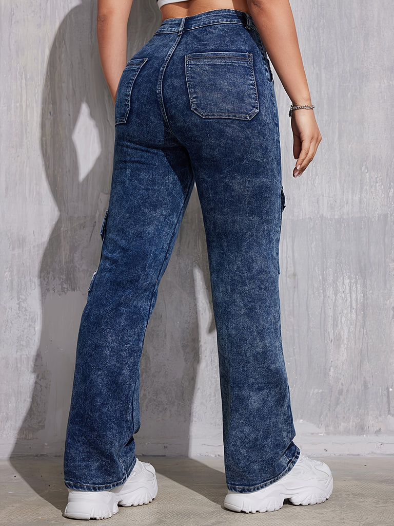 Carnaval Y2k Skull & Star & Letter Pattern Cargo Jeans - High-waisted, High Stretch, Loose Wide Leg Denim Pants - For Women - Perfect for Streetwear & Casual Occasions - Ideal Gift for Fashion-Forward Teens & Young Adults