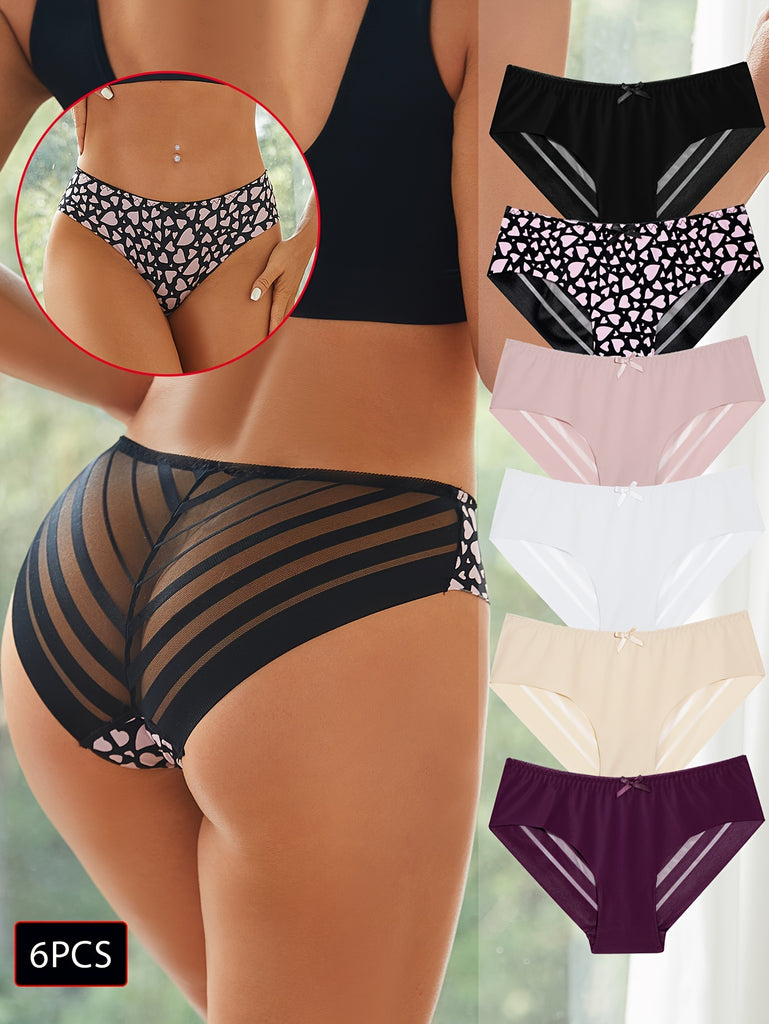 6pcs Mesh Briefs, Sexy Comfy Breathable Stretchy Intimates Panties, Women's Lingerie & Underwear