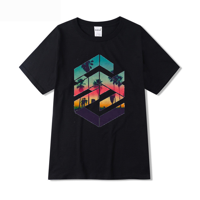 Summer And Autumn Pattern Printed Short-sleeved T-shirt Youth Printing Moon Maze Creative Short-sleeved T-shirt