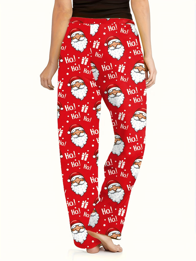 Adult Christmas Holiday Santa Pajama Pants - Casual Knit Fabric, Polyester Straight Fit Sweatpants with Festive Pattern for Fall/Winter Season