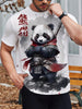 Men's Casual Crew Neck T-Shirt with Panda Warrior Print - 100% Polyester Knit Fabric, Slight Stretch, Animal Pattern - Ideal for Casual, Sports & Daily Wear in Summer - For Men - Perfect Gift for Casual Wear Enthusiasts