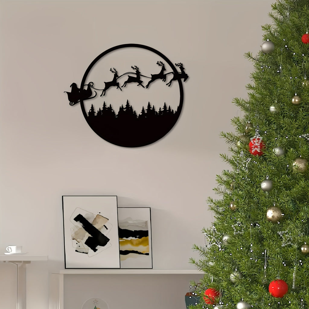 1pc Merry Christmas Metal Sign, Merry Christmas Metal Wall Sign, Round Metal Christmas Sign, Large Metal Christmas Signs, Room Decor, Home Decor, Holiday Decor, Festivals Decor, Front Door Decor, Scene Decor, Door Decor, Wall Decor, Background Decor