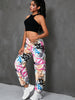 Graffiti Print Fitted Bottom Joggers, Casual High Waist Pants For Spring & Fall, Women's Clothing