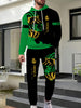 Men's Lion Print Hoodie & Joggers Set - Casual Polyester Outfit for Fall/Winter, Machine Washable