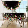 Christmas Tree and Ornament Design Round Tablecloth, Cartoon Polyester Fabric, Machine Woven, Festive Holiday Table Cover, 63 Inch Diameter, Black with Colorful Christmas Style Decoration for Dining and Outdoor Picnics