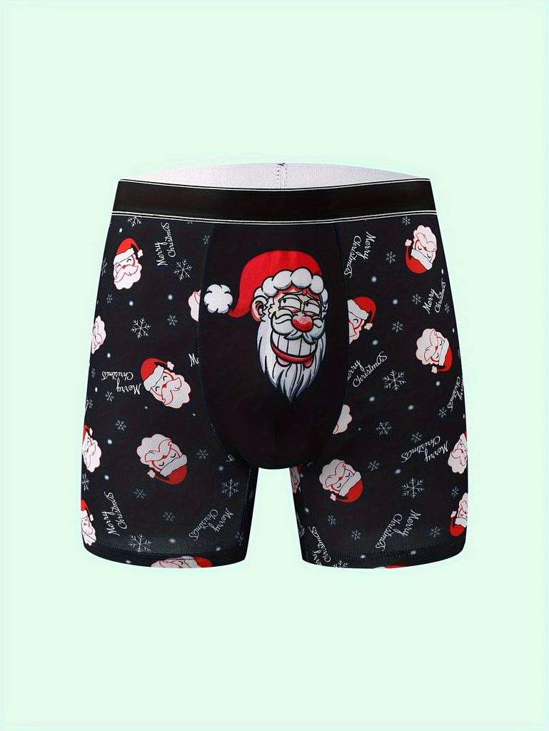 Cckhpc Men's Santa Claus Print Long Boxer Briefs - Breathable, Stretchy & Comfortable for Running & Fitness, Perfect Christmas Gift