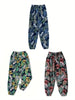 3pcs Plant Print Elastic Waist Joggers, Vacation Loose Pants For Spring & Summer, Women's Clothing