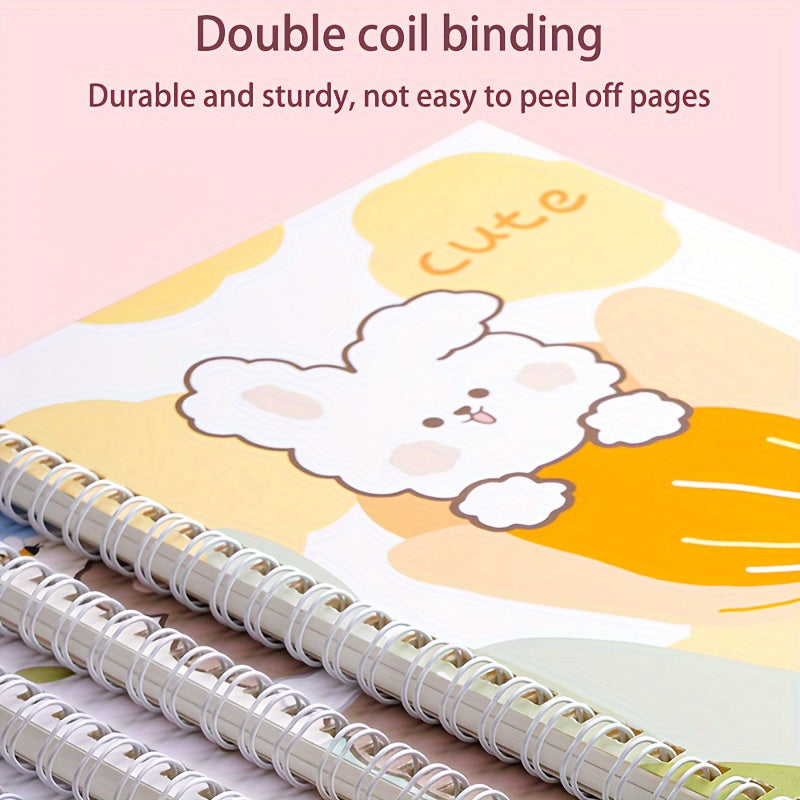 4-Pack A5 Spiral Notebooks with Minimalist Bear and Rabbit Designs, 120 Pages Each, Durable Coil Bound Journals with Lay-Flat 360° Design, Cute Illustrated Writing Notebooks for Students and Journaling