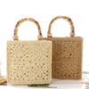 Summer Square Hollow Out Straw Bag Handmade Woven Bamboo Handle Large Capacity