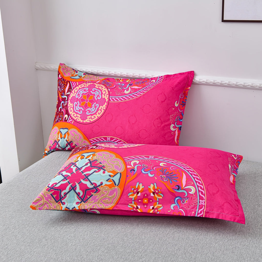 3pcs Pink Bohemian Pattern Comforter Set, Floral Style Bedding Ultra Soft 100 Microfiber Polyester with Quilt Set Bed In A Bag ( 1 Quilt 2 Pillowcases), As Thanksgiving, Chrismas Gift