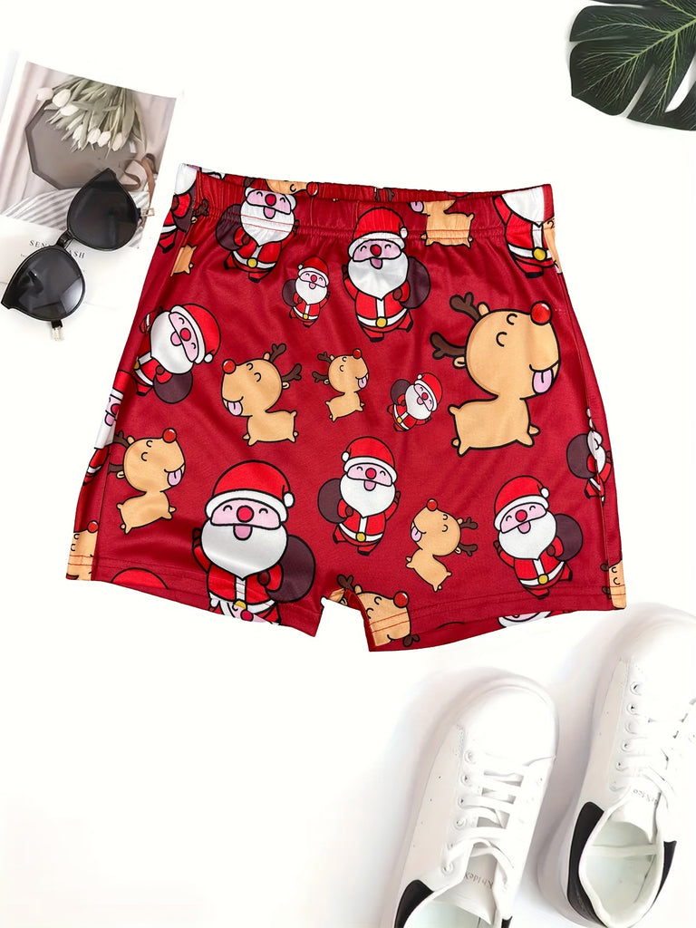 Christmas Print Skinny Shorts, Casual Elastic Waist Shorts, Women's Clothing