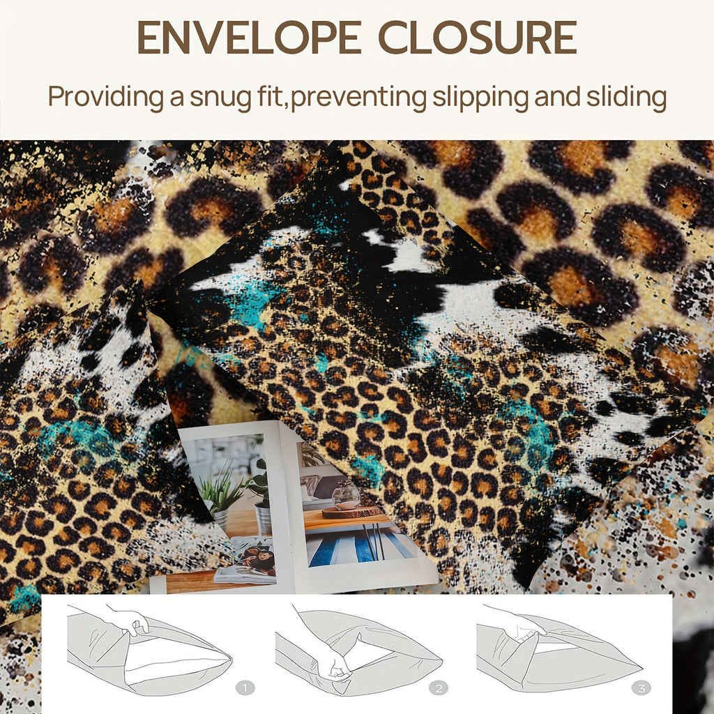 3pcs Highland Rustic Cow Fur Print Comforter Set (1 Comforter + 2 Pillowcase Without Pillow Insert) For All Seasons, Microfiber Western Farmhouse Style Leopard Print Bedding Set For Bedrooms Decoration
