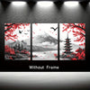 3pcs Japanese Landscape Canvas Art Set - Retro Mount Fuji & Red Temple Prints, High-Definition Wall Decor for Living Room, Bedroom, Hallway - Unframed, Reusable, for Winter