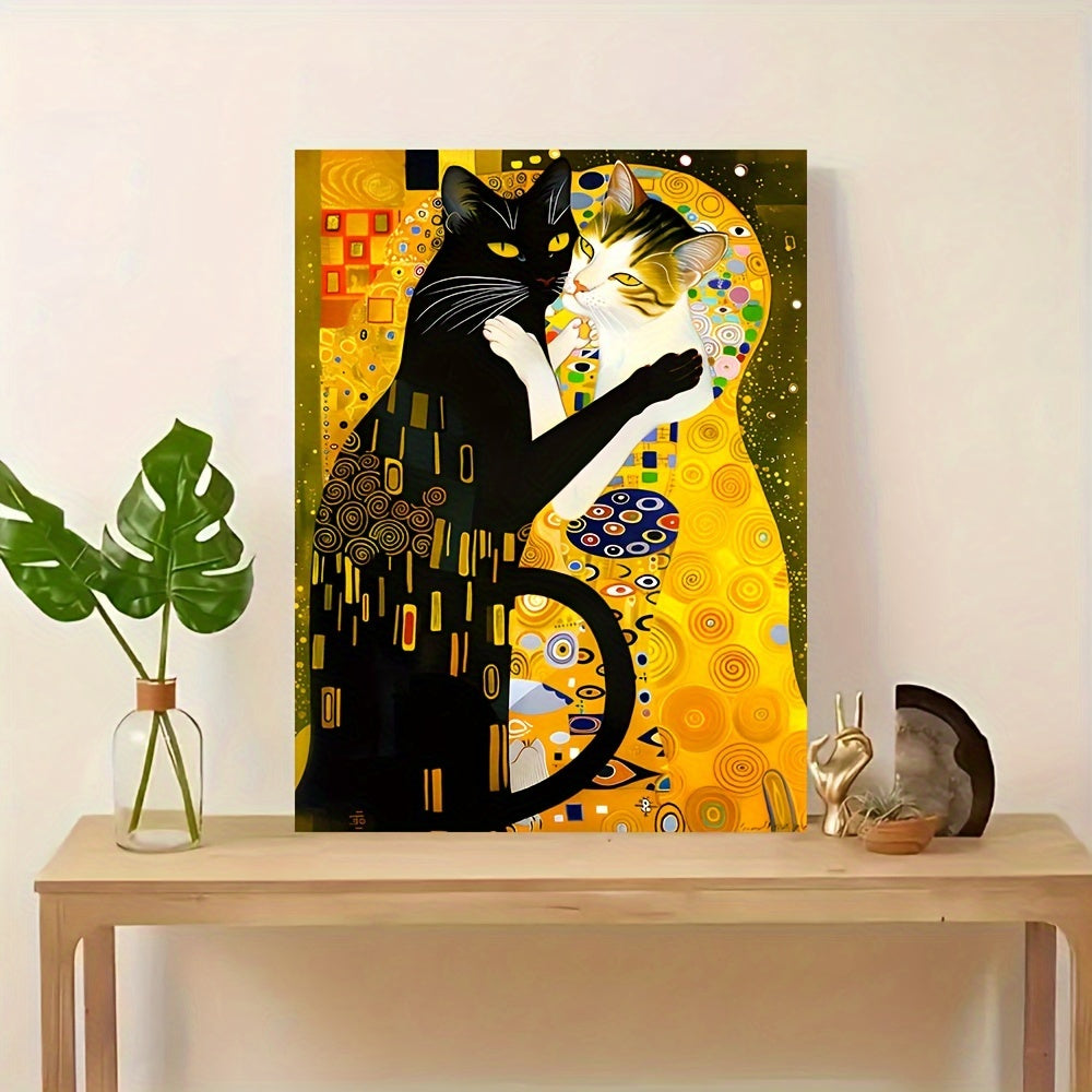 1pc, Framed, Black Cat Wall Art, Animal Paintings Poster Prints, Bedroom Canvas Decoration, Farmhouse Decor, 30*40cm (12*16in), Ready To Hang