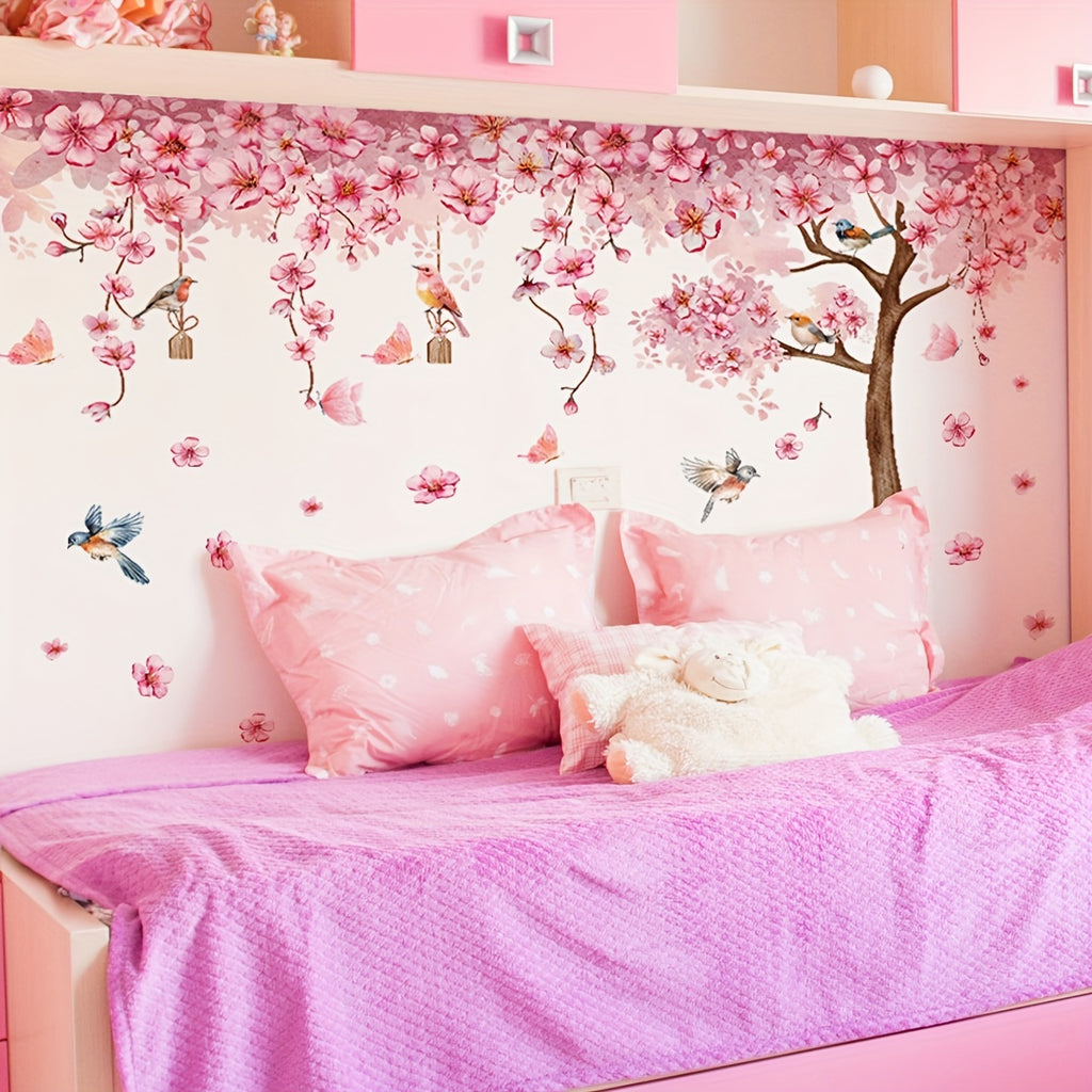 A set of 3pcs 11.81*35.43inch*3pcs pink floral vine cherry blossom wall stickers for living room bedroom home decoration wall stickers MS7138-YC