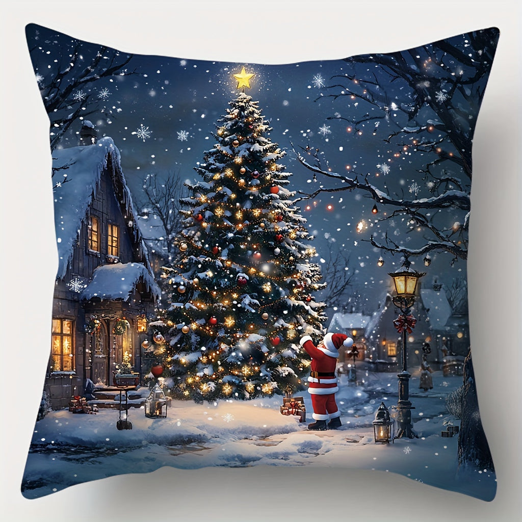 Contemporary Style Christmas Throw Cushion Covers 4pcs Set, 17.72" Woven Polyester Zippered Cases, Hand Wash Only, Festive Print for Living Room Sofa and Bedroom Decor - Insert Not Included