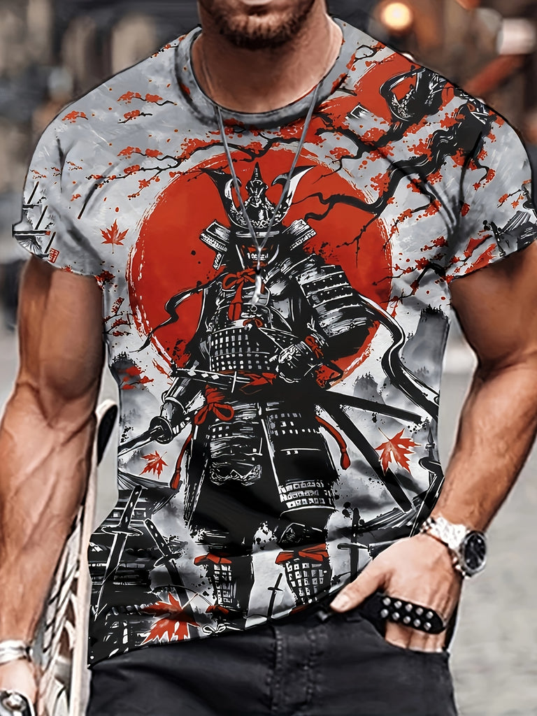 Men's Soldier Print T-shirt, Casual Short Sleeve Crew Neck Tee, Men's Clothing For Outdoor