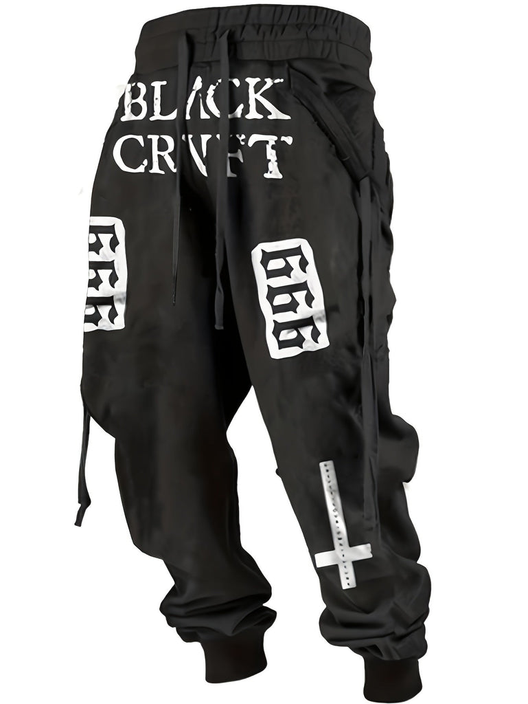 Men's Casual Letter Print Joggers - Comfortable Polyester, Machine Washable, with Pockets for Spring/Fall