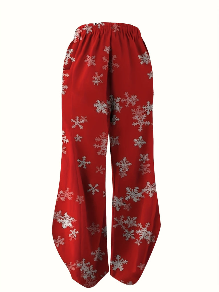 Vibrant Christmas Letter Print Wide Leg High Waist Pants - Women's Casual Pants with Comfortable Fit and Stylish Design - Perfect for Holiday Season and Daily Wear