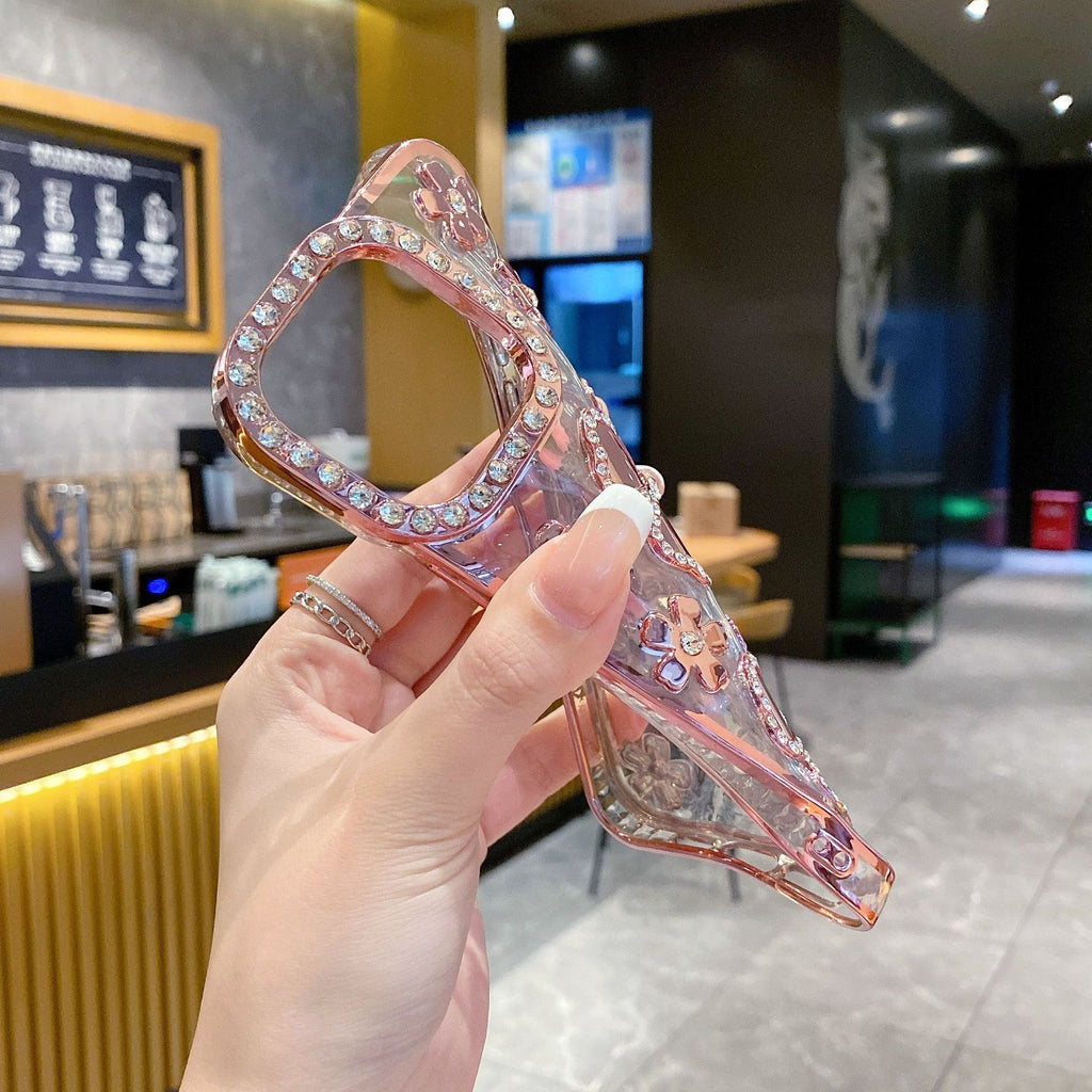 Fashion Plum Blossom Spot Drill Diamond Flower Plating TPU Phone Case
