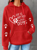 Paw & Heart & Letter Print Drawstring Hoodie, Casual Long Sleeve Kangaroo Pocket Hoodie Sweatshirt, Women's Clothing