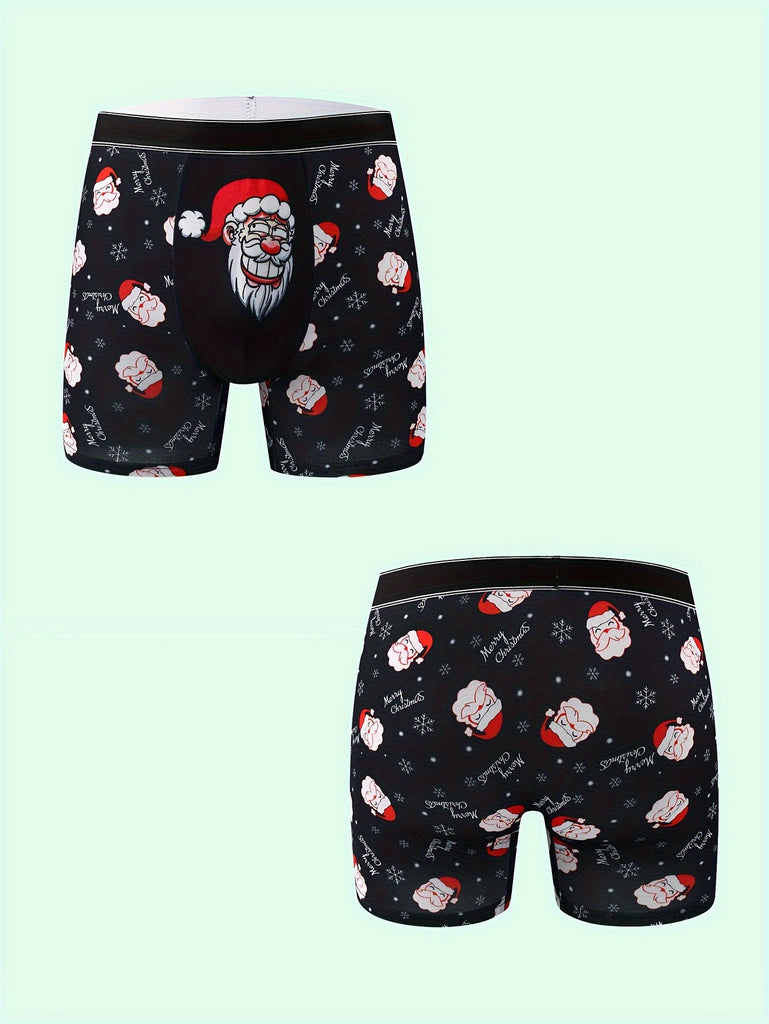 Cckhpc Men's Santa Claus Print Long Boxer Briefs - Breathable, Stretchy & Comfortable for Running & Fitness, Perfect Christmas Gift