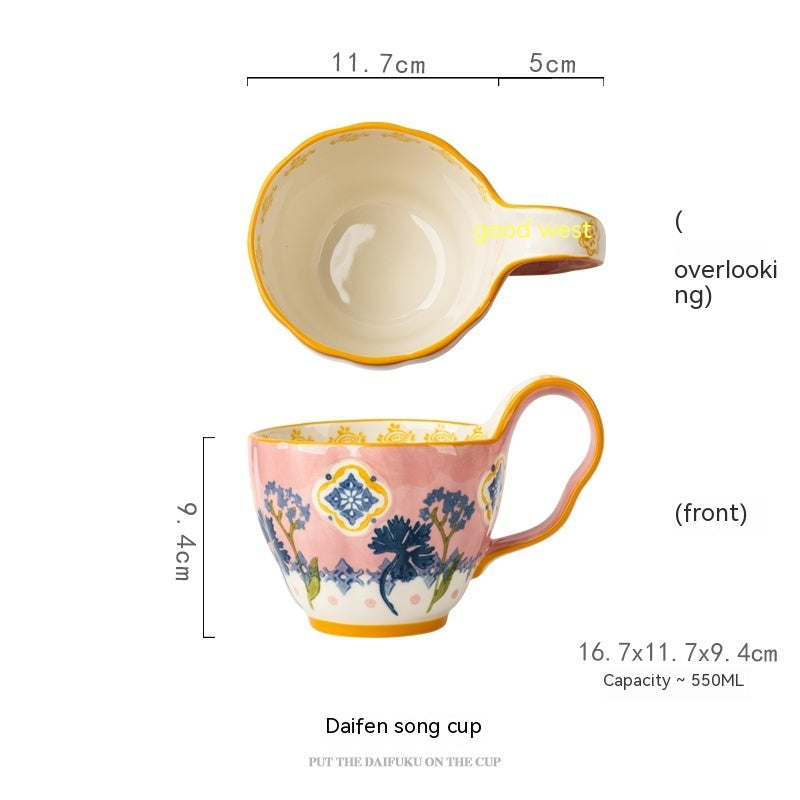 Handmade Large Capacity Painted Irregular Breakfast Cups For Household Use