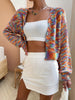 ZAFUL Women's Casual Cute Collarless Knitted Rainbow Cardigan