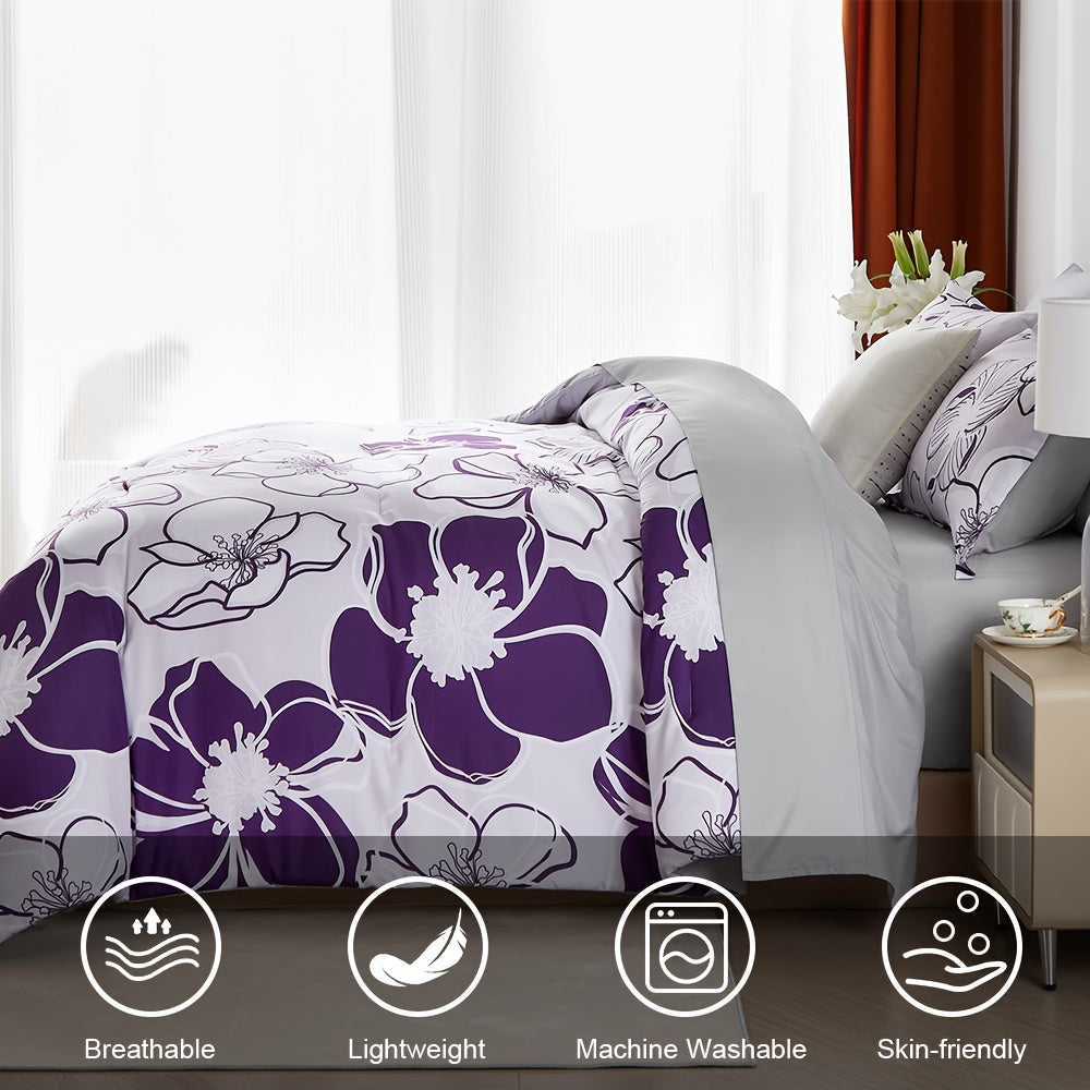 Davulos 7pcs Floral Comforter Set - Hypoallergenic Microfiber Cover, Plush Polyester Fill, Machine Washable, Stain-Resistant, All-Season Bedding, Queen/King Size