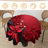 Christmas Round Polyester Tablecloth - 60-inch Festive Digital Print with Poinsettias, Snowflakes, Waterproof, Stain Resistant, Machine Woven Pleated Design, Ideal for Holiday Home Decor & Gifting