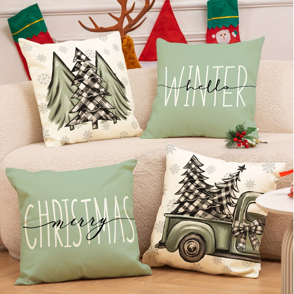 Christmas pillow covers - Vintage Christmas Throw Pillow Covers - Sage Green - Cozy Christmas Charm Awaits