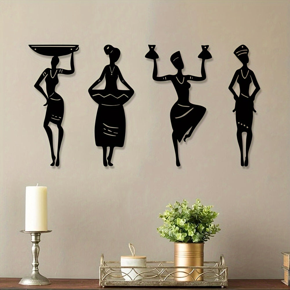 African Women Silhouette Metal Wall Art Decor - Women, Homeowners, Interior Decor Enthusiasts - Metal - Suitable for Home Decor, Living Room, Kitchen