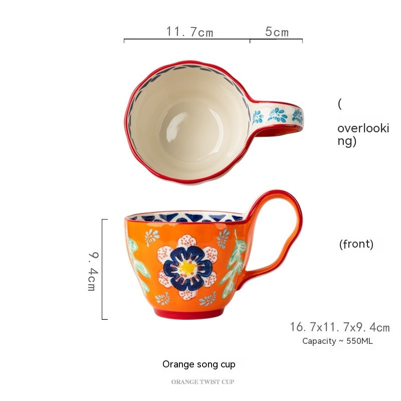 Handmade Large Capacity Painted Irregular Breakfast Cups For Household Use