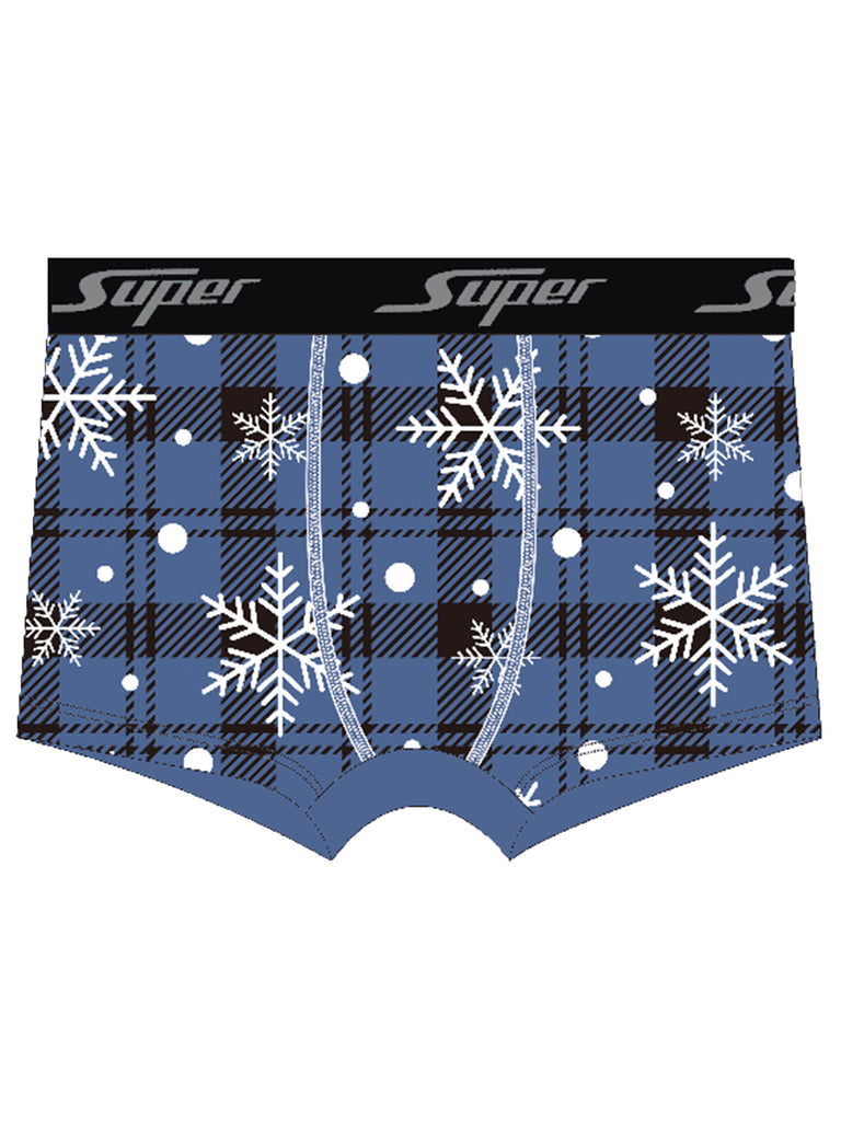 Stylish Multi-color High Quality Series - 4 Pcs Men's Snowflake Plaid Print Stretchy Boxer Briefs - Comfy & Quick- Drying & Breathable Underwear Set