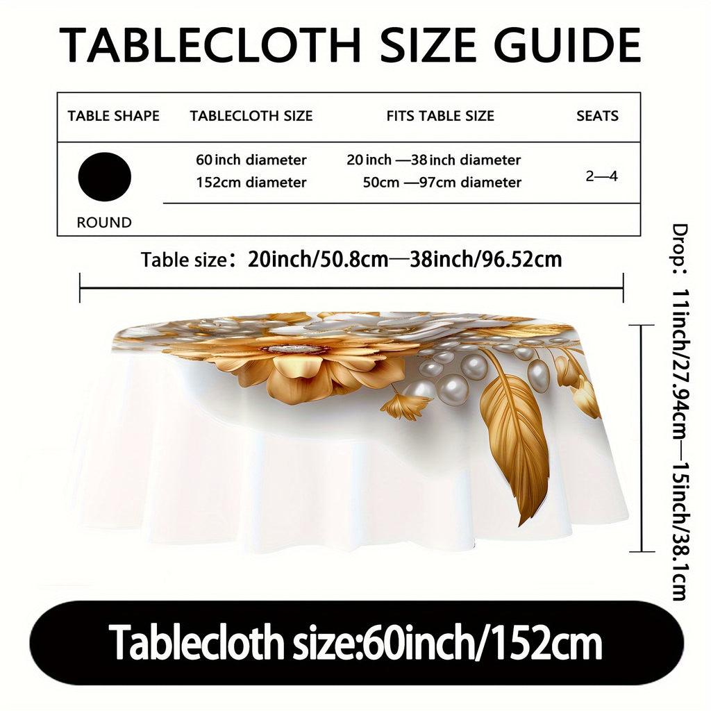 Stain-Resistant & Waterproof Round Tablecloth - Floral Design, Pleated Polyester Cover For Parties, Kitchens & Patios - Ideal Gift