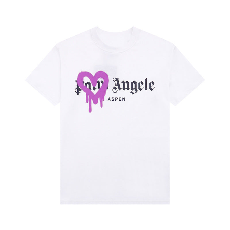 European American Fashion Brand Love Spray Printing Short Sleeve Spring And Autumn Men And Women Same Style Casual Loose-fitting T-shirt