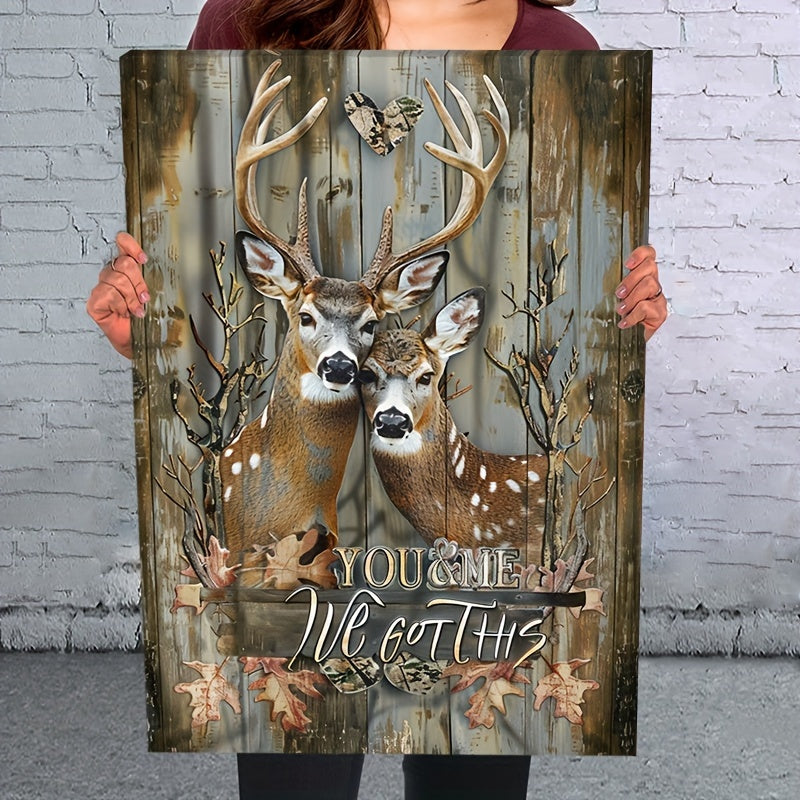 Couple Deer You & Me We Got This Wooden Framed Canvas Painting Wall Art Prints For Home Decoration, Living Room & Bedroom, Festival Party Decor, Gifts, Ready To Hang