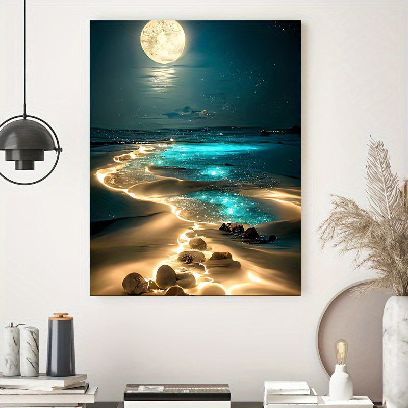 1pc Moonlit Seascape Canvas Print - High Definition Printing, Home Decoration - Canvas Painting, Wall Art Picture - For Living Room & Bedroom Decoration - Perfect Gift for Housewarming & Holidays