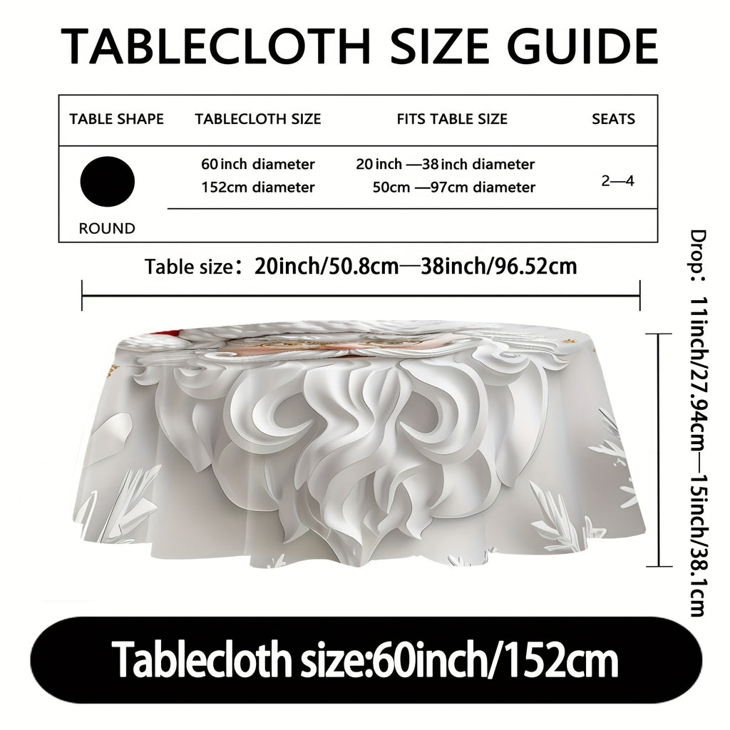 1pc Polyester Round Tablecloth - Christmas Theme Trees & Snowmen, Digital Printed, Water and Stain Resistant, Pleated Design for Parties, Home Kitchen, Banquets, Patio Decor - Machine-Woven Table Cover