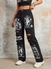 Y2K High Waist Straight Leg Pants with Cartoon Pattern Print