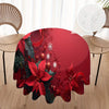 Christmas Round Polyester Tablecloth - 60-inch Festive Digital Print with Poinsettias, Snowflakes, Waterproof, Stain Resistant, Machine Woven Pleated Design, Ideal for Holiday Home Decor & Gifting