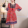 Cotton Silk Floral Dress Vintage Women's Clothing