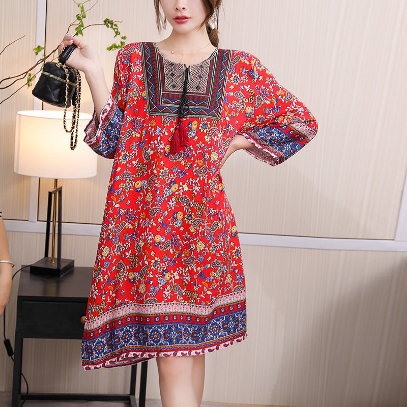 Cotton Silk Floral Dress Vintage Women's Clothing