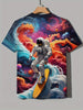 Men's Color Astronaut Pattern Printed T-shirt - Lightweight Short sleeved Round Neck, Perfect for Outdoor Adventure and Daily Style