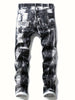 Men's Creative Pattern Print Denim Pants For Males, Trend Leisure Jeans