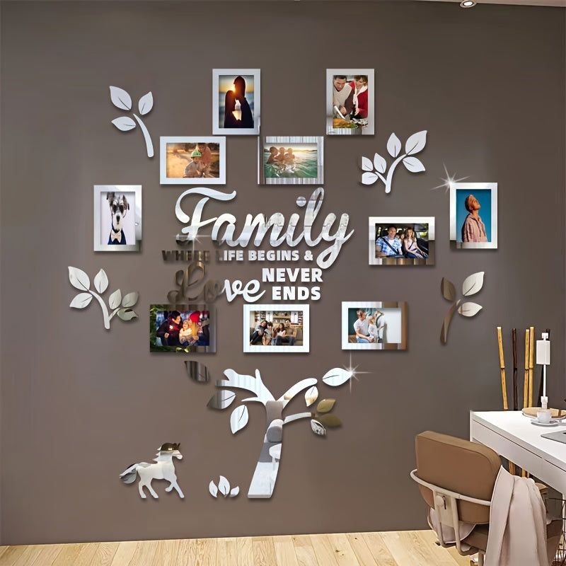 10pcs Acrylic Mirror Wall Decals Set - Self-Adhesive, Removable Photo Frame Tiles for Home & Office Decor - Perfect for Living Room, Bedroom, Entryway