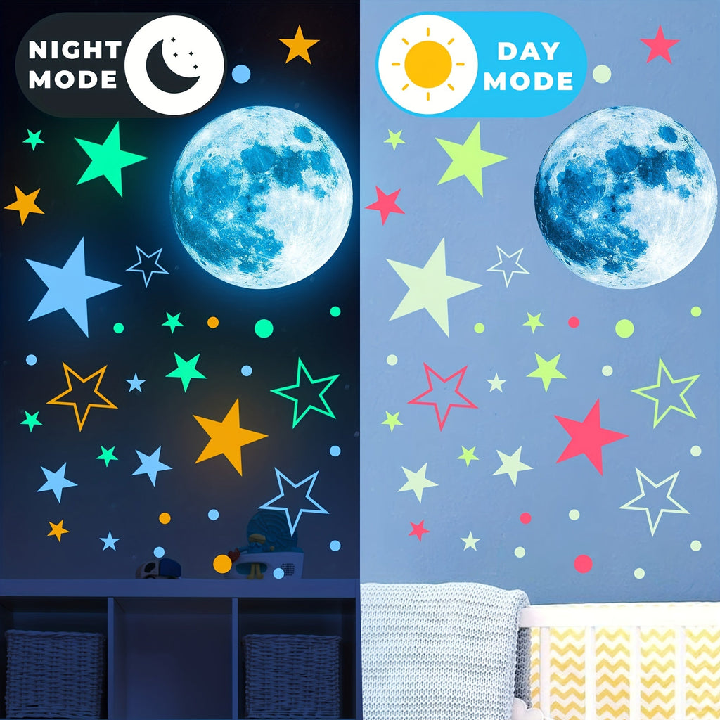 1208pcs Glow-in-the-Dark Star & Moon Wall Decals - Colorful Space for Galaxy Ceiling Stickers for Bedroom, Living Room, and Home Decor