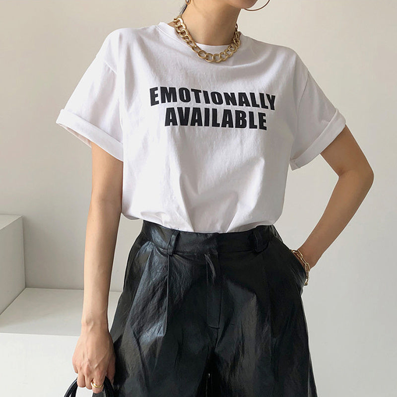 Simple Casual Round Neck Letter Printing Design Short Sleeves