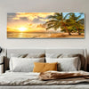 1pc Large Coastal Canvas Ocean View Painting, Modern Palm Tree Wall Art, Frameless Sunset Oil Painting for Living Room Decoration