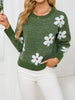 Floral Pattern Crew Neck Sweater, Elegant Long Sleeve Sweater For Fall & Winter, Women's Clothing